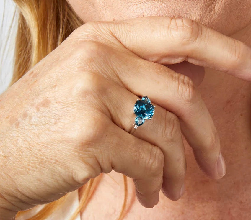 9ct White Gold London Blue Topaz Trillogy Ring
