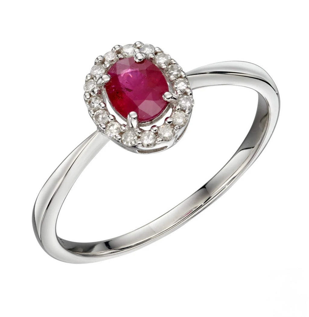 9ct White Gold Ruby & Diamond Cluster Ring