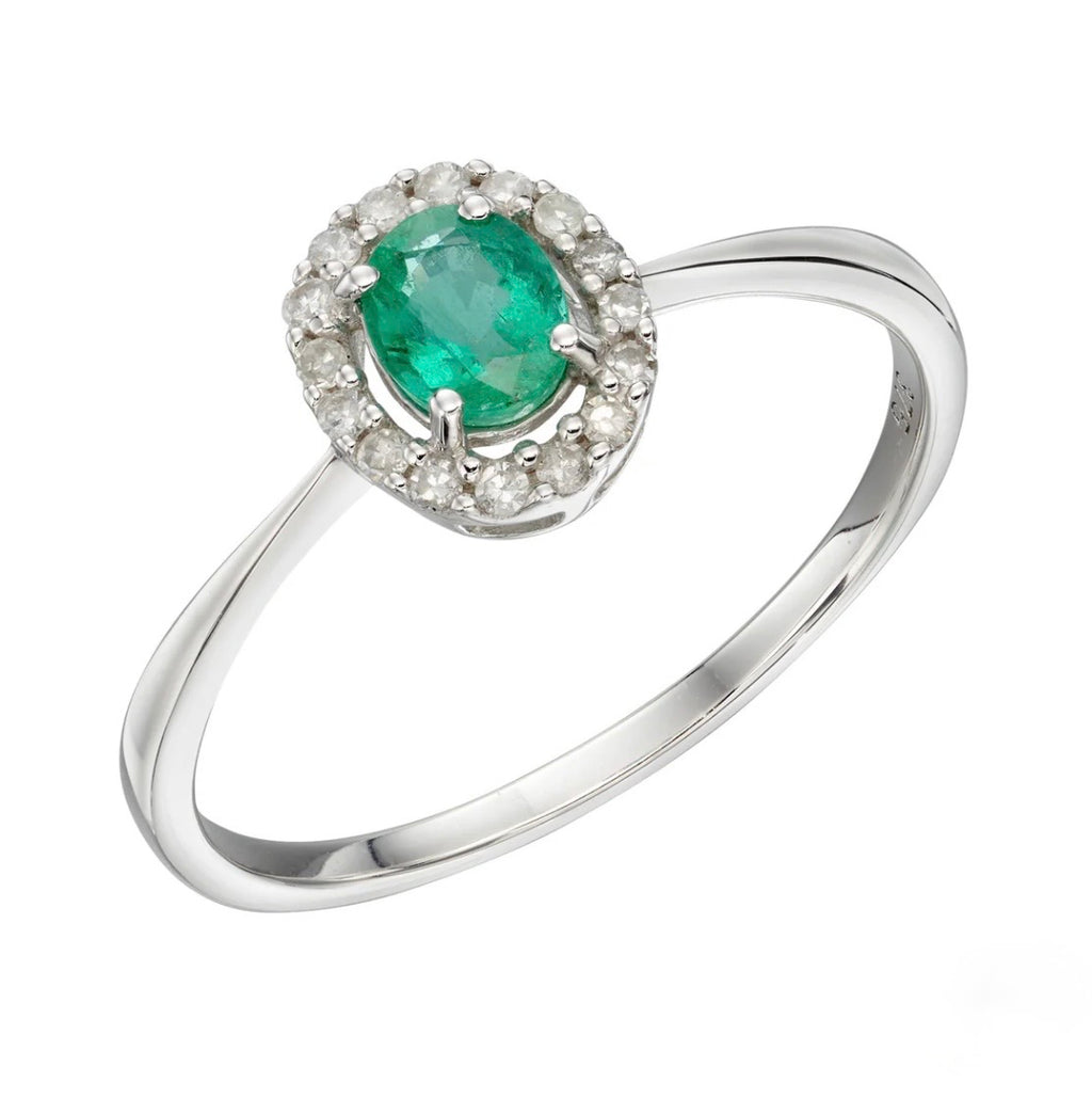 9ct White Gold Emerald & Diamond Cluster Ring