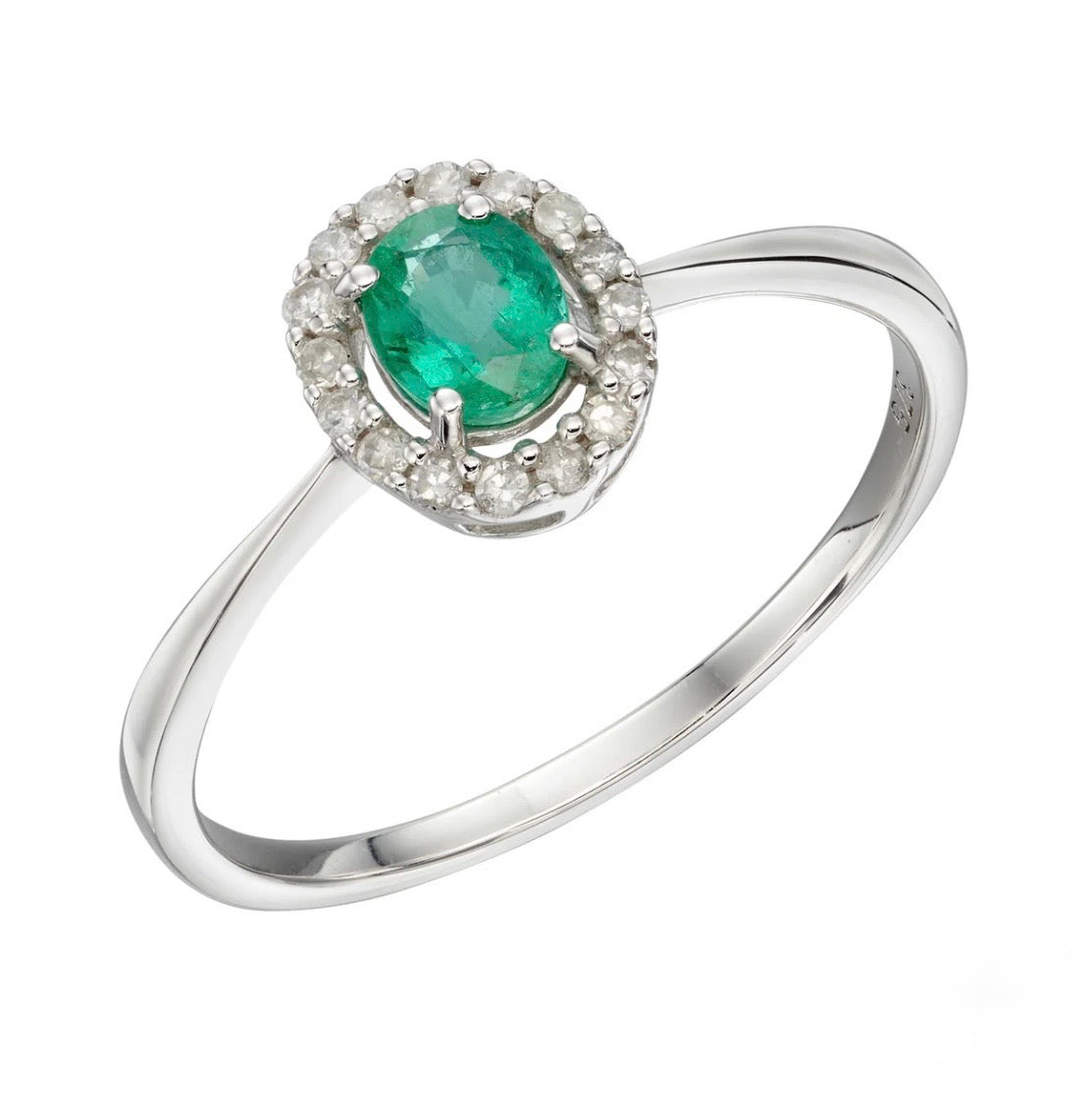 9ct White Gold Emerald & Diamond Cluster Ring