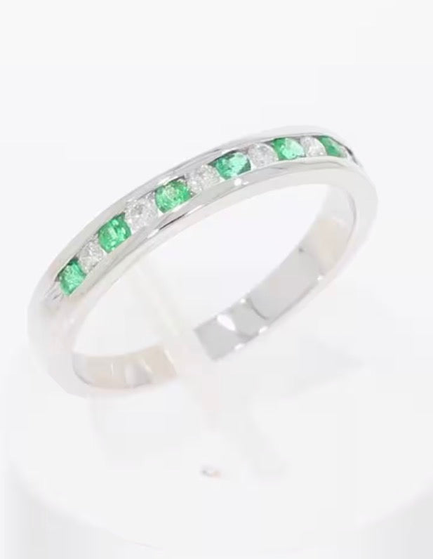 9ct White Gold Emerald & Diamond Eternity Ring