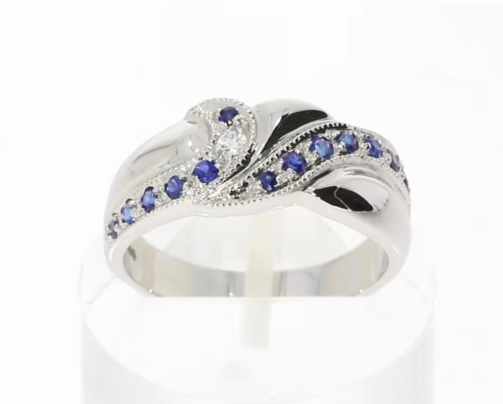 9ct White Gold Blue Sapphire & Diamond Twist Eternity Ring