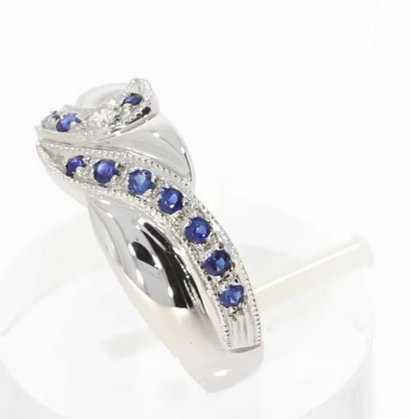 9ct White Gold Blue Sapphire & Diamond Twist Eternity Ring