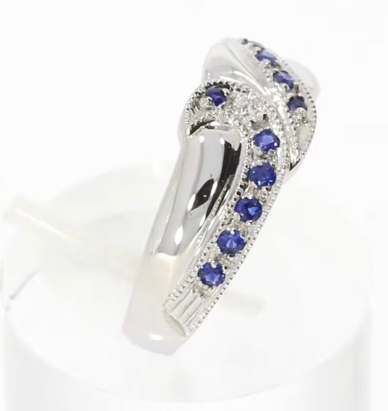 9ct White Gold Blue Sapphire & Diamond Twist Eternity Ring