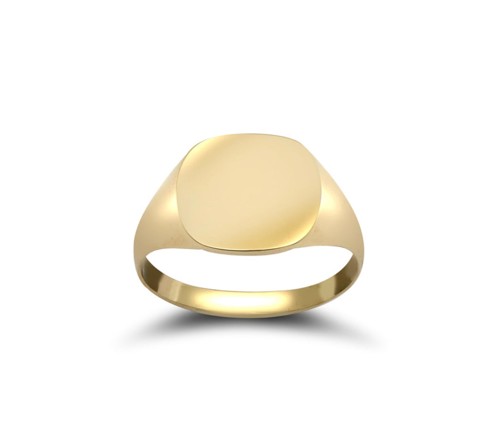 9ct Yellow Gold Cushion Signet Ring - Classic Polished Finish