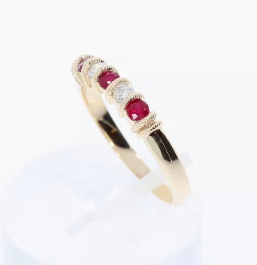9ct Yellow Gold Ruby & Diamond 5 Stone Eternity Ring