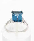 9ct White Gold London Blue Topaz & Diamond Octagon Cut Ring