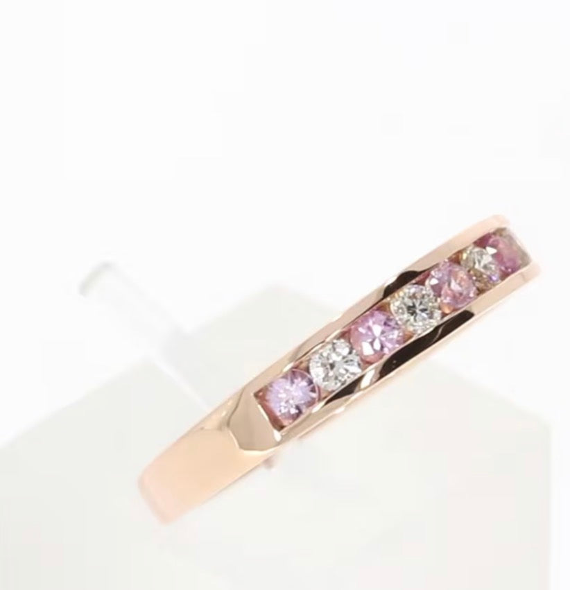 9ct Rose Gold Pink Sapphire & Diamond Channel Set Ring