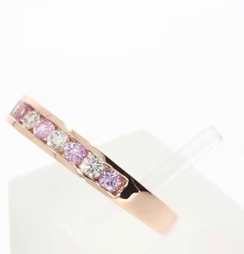 9ct Rose Gold Pink Sapphire & Diamond Channel Set Ring
