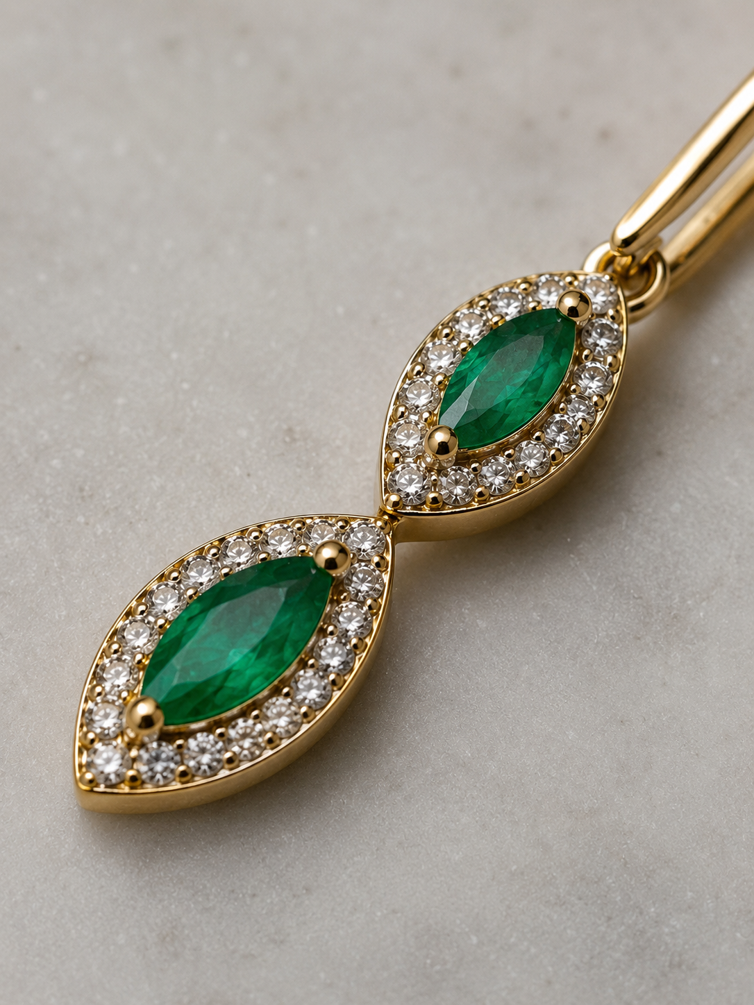 Marquise Double Drop Emerald & Diamond Earrings in 9ct Yellow Gold