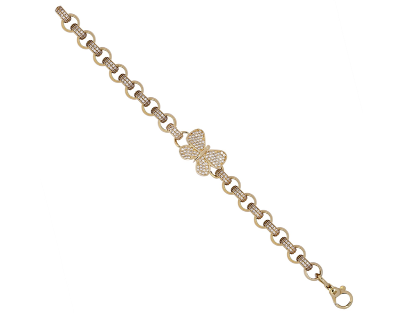 9ct Yellow Gold CZ Butterfly Belcher Baby Bracelet