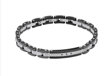 Fred Bennett Stainless Steel & Ceramic Link Bracelet with Black CZ Detail