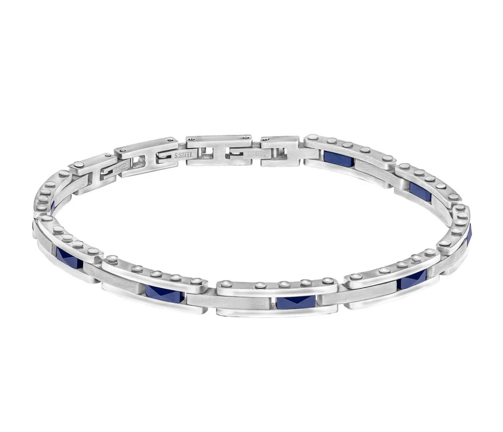 Fred Bennett Stainless Steel & Blue Ceramic Link Bracelet