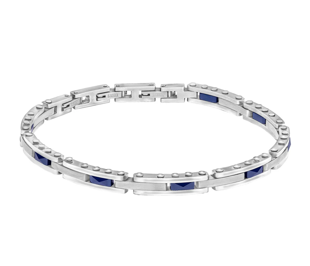 Fred Bennett Stainless Steel & Blue Ceramic Link Bracelet