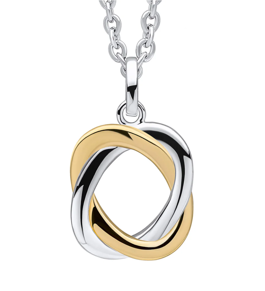 Sterling Silver Yellow Gold Plated Woven Circle Pendant with Trace Chain