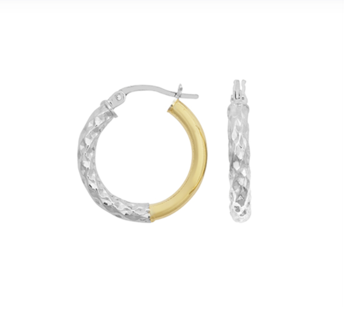 14ct Yellow & White Gold Two-Tone Hoop Earrings 15mm