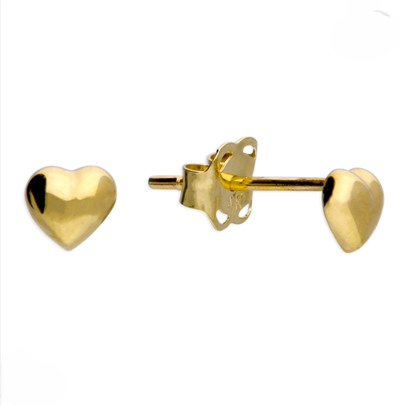 9ct Yellow Gold Heart Stud Earrings