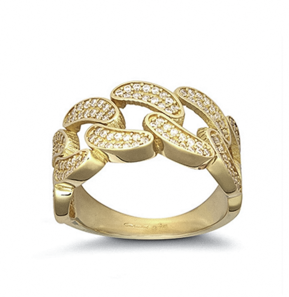 9ct Yellow Gold Interwoven CZ Men’s Ring – Bold Statement Design