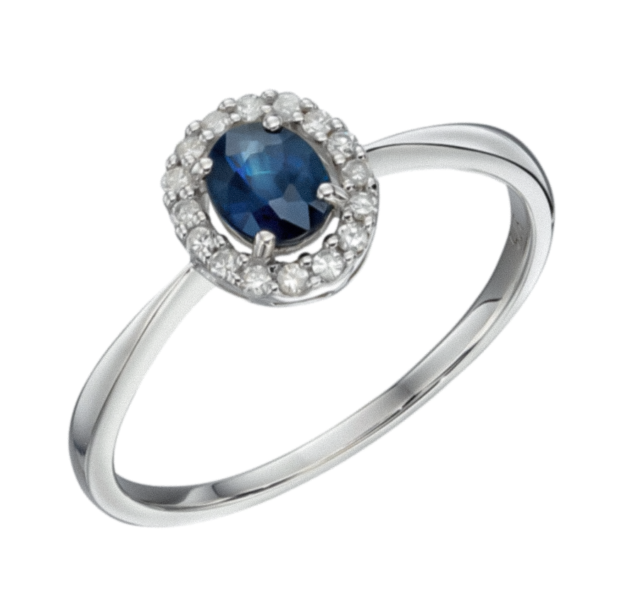 9ct White Gold Blue Sapphire & Diamond Cluster Ring