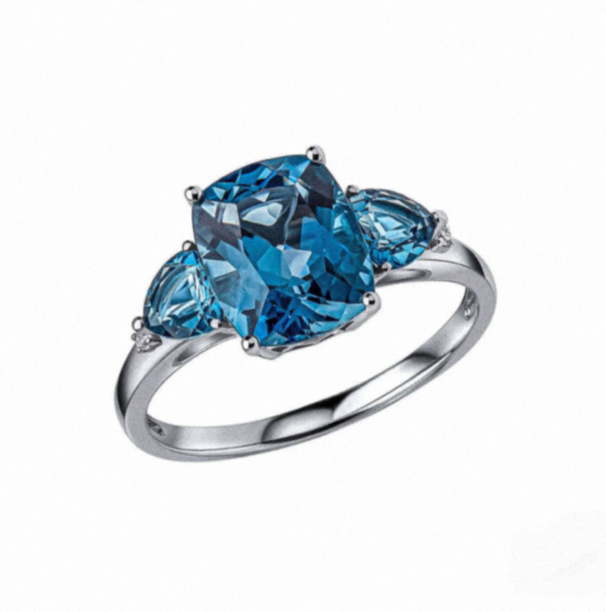 9ct White Gold London Blue Topaz Trillogy Ring