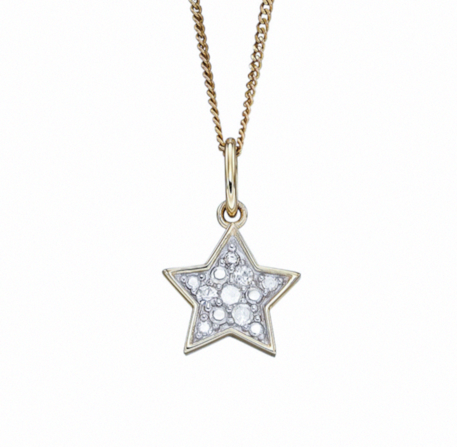 9ct Yellow Gold Diamond Star Pendant Necklace