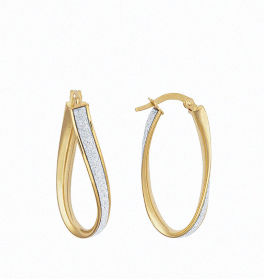 9ct Yellow Gold Twisted Glitter Hoop Earrings 28.5mm