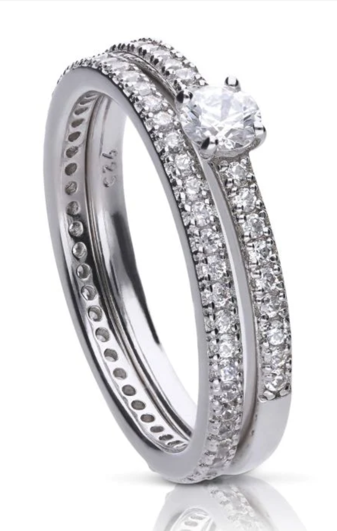 Diamonfire Sterling Silver Zirconia Bridal Ring Set