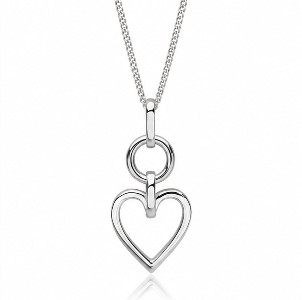 Sterling Silver Open Heart Drop Pendant Necklace