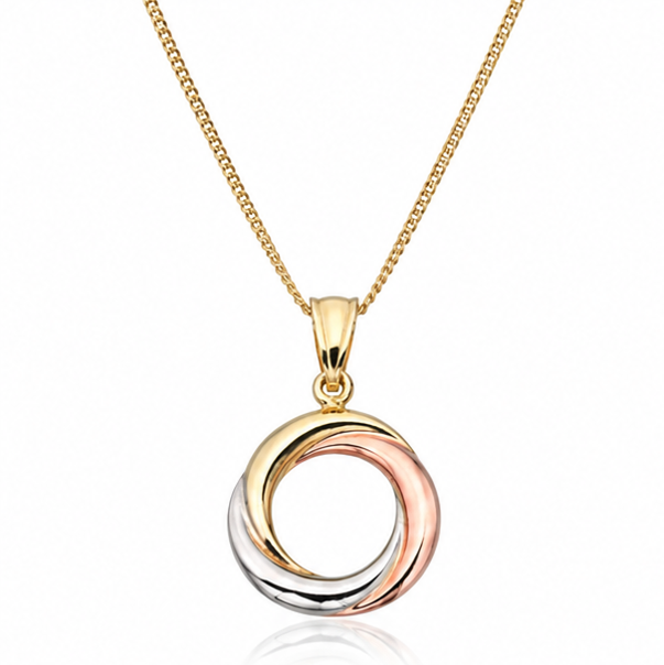 9ct Tri-Colour Gold Open Circle Pendant Necklace