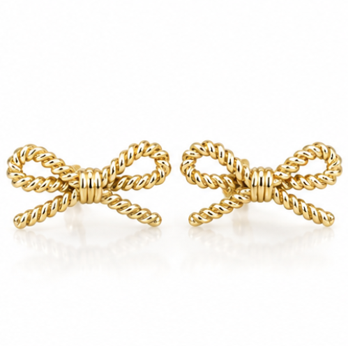 9ct Yellow Gold Rope Bow Stud Earrings