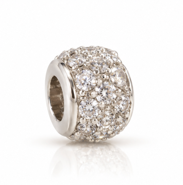 9ct Rhodium-Plated Yellow Gold Cubic Zirconia Ball Charm Pendant