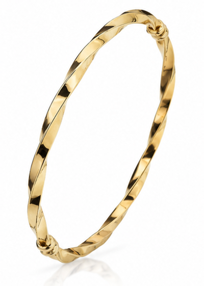 9ct Yellow Gold Twisted Hollow Hinged Bangle