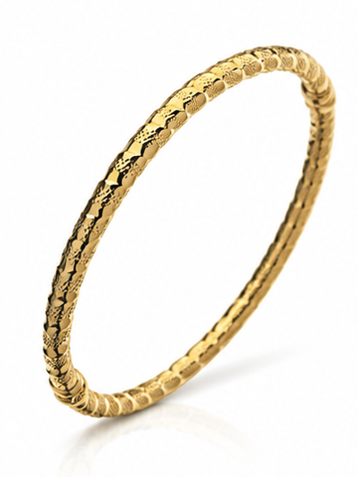 9ct Yellow Gold Patterned Hollow Hinged Bangle