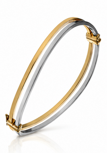 9ct Yellow & White Gold Square Wire Hinged Bangle