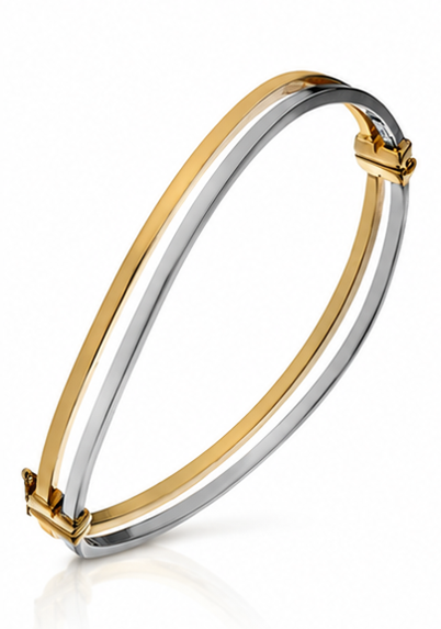 9ct Yellow & White Gold Square Wire Hinged Bangle