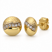 9ct Yellow Gold Hammered Cubic Zirconia Stud Earrings