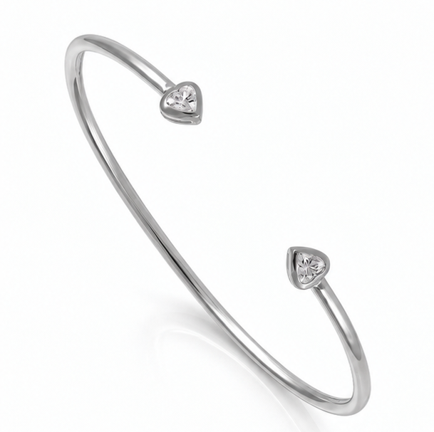 Sterling Silver Cubic Zirconia Heart Torque Bangle