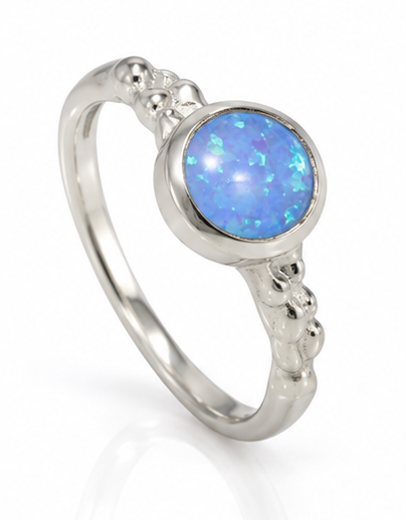 Sterling Silver Round Opalite Organic Ring