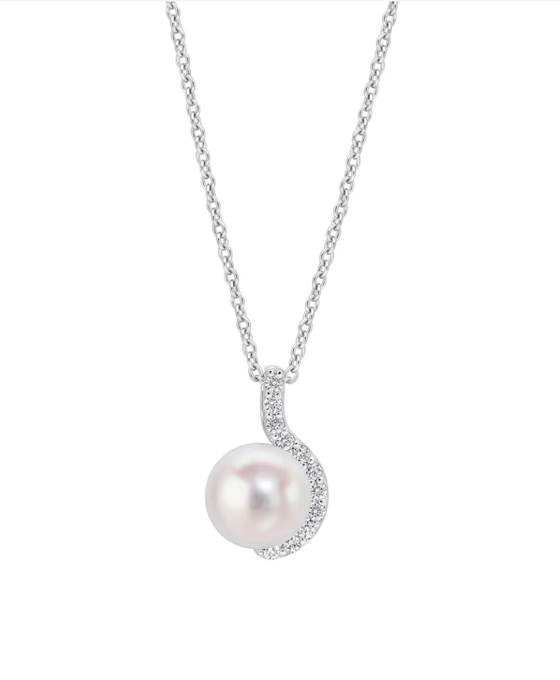 Diamonfire Sterling Silver Pearl & Cubic Zirconia Half Halo Pendant