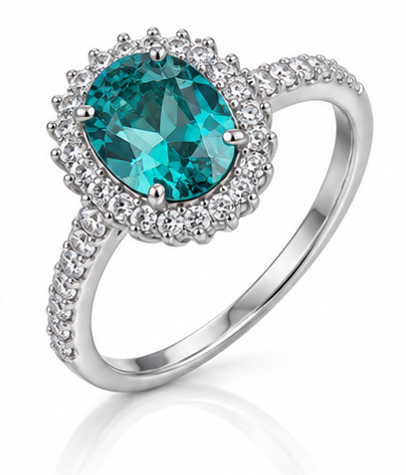 Diamonfire Sterling Silver Paraiba CZ Oval Halo Ring