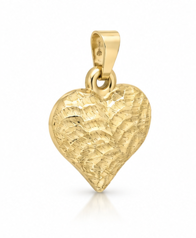 Elements Gold 9ct Yellow Gold Ripple Texture Heart Pendant