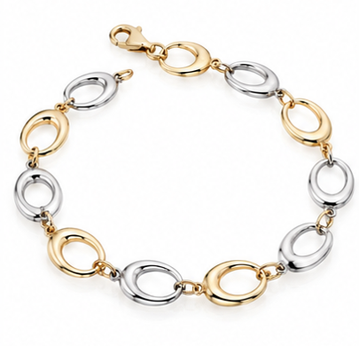 Gold 9ct Yellow & White Gold Oval Link Bracelet 19cm