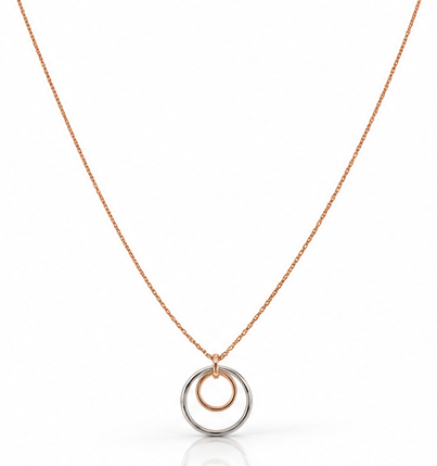 9ct Rose & White Gold Double Circle Necklace 18"