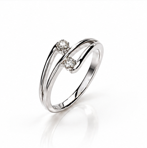 9ct White Gold 0.11ct Diamond Two Stone Crossover Ring