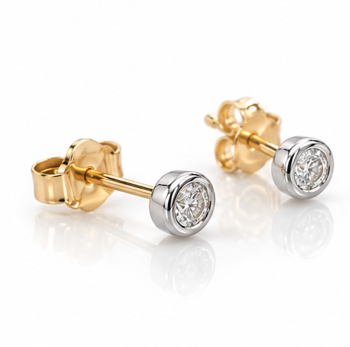 9ct Gold Diamond Rubover Stud Earrings