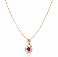 9ct Yellow Gold Ruby & Diamond Teardrop Pendant 18"