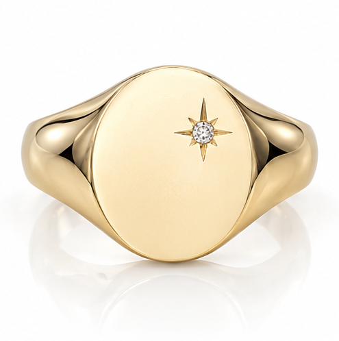 9ct Yellow Gold Diamond Oval Signet Ring