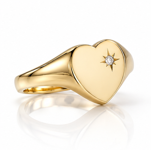 9ct Yellow Gold Diamond Heart Signet Ring