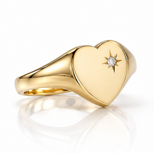 9ct Yellow Gold Diamond Heart Signet Ring