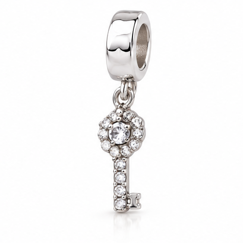 Sterling Silver Crystal 21st Birthday Key Drop Bead Charm